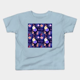 Spring Mandalas and Roses Midnight Blue Kids T-Shirt